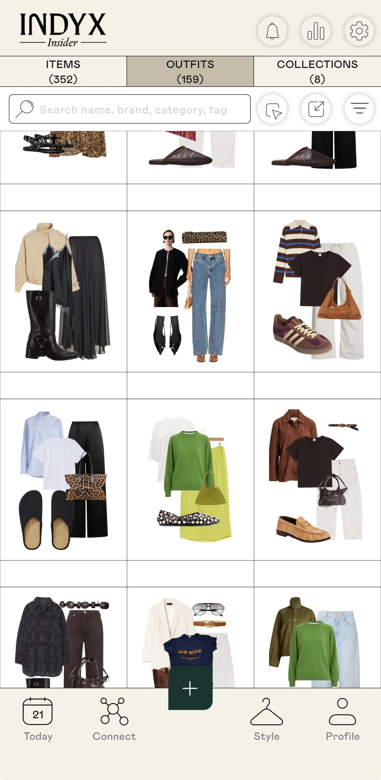 Outfit mood board created in the Indyx app with draggable clothing items