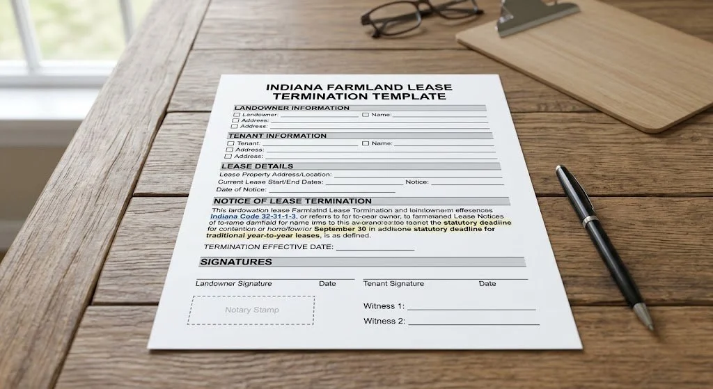 Indiana farmland lease termination notice document