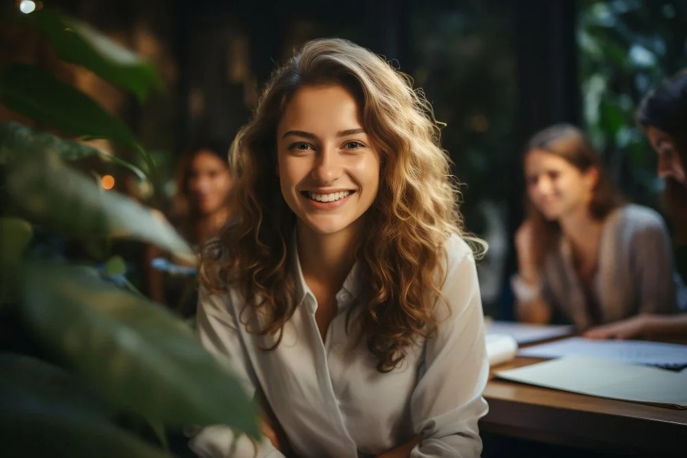 Business woman smiling into the camera