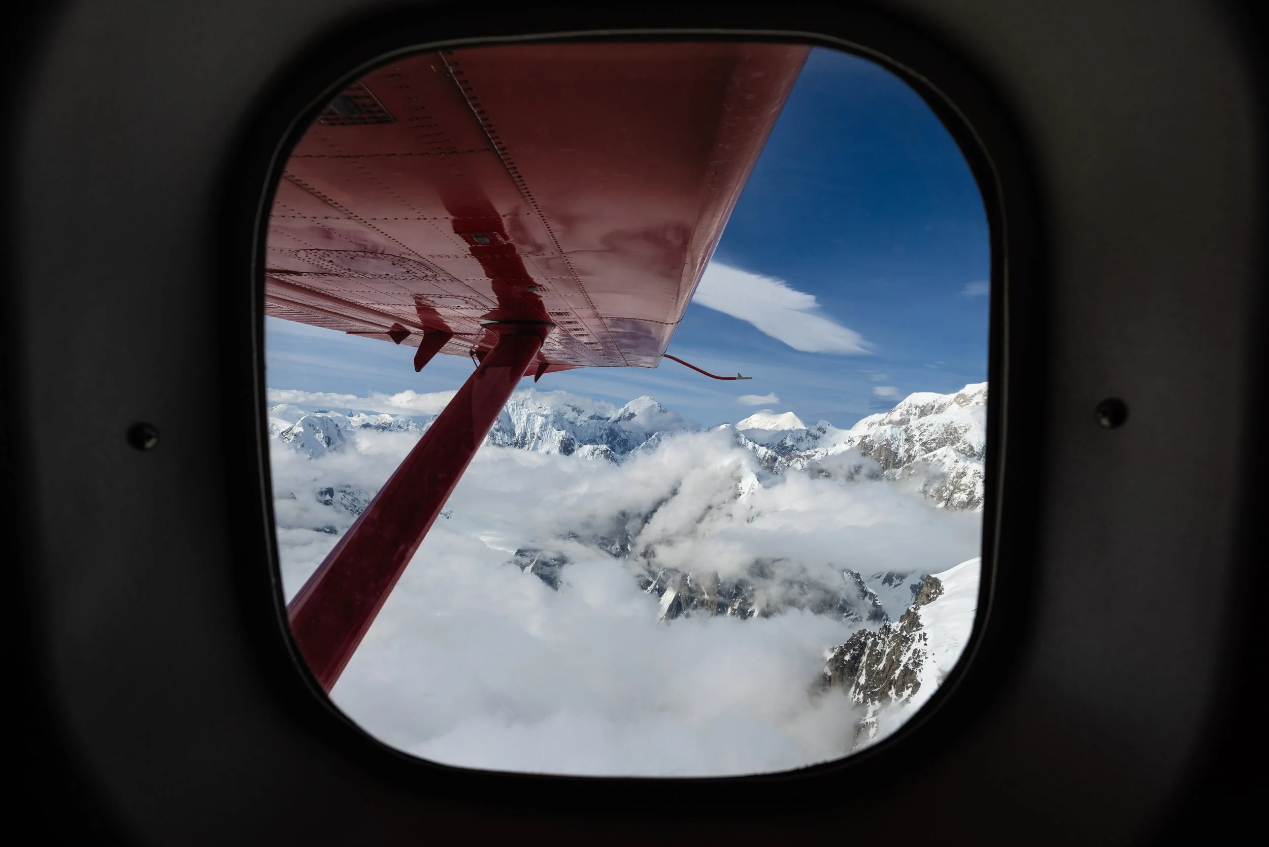 The view out of the window of a K2 Aviation's flightseeing tour of Denali National Park.