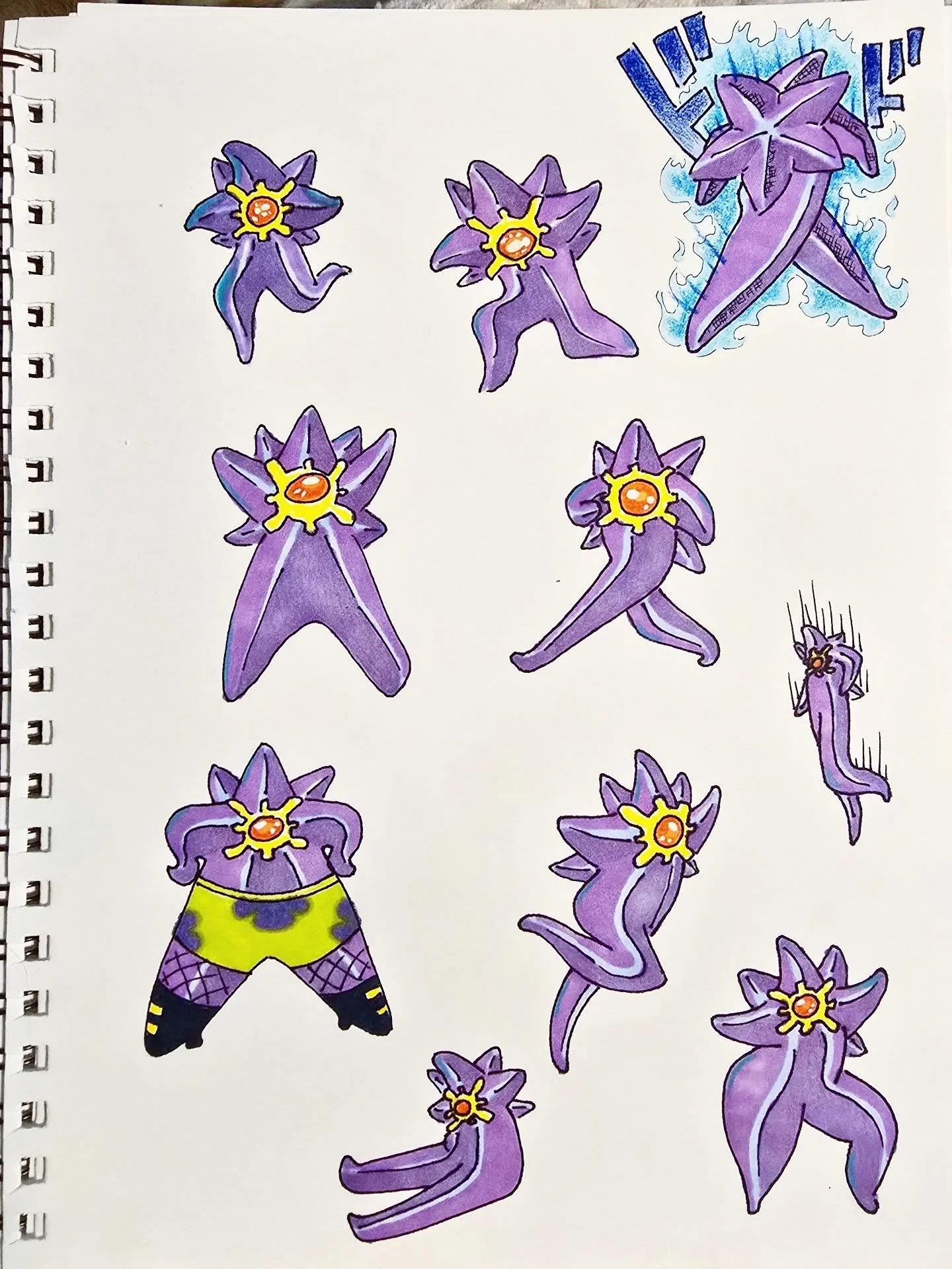 Mega Starmie and Luffy doodles that I'm going to make sticker sheets out of, PokéPet card commission practice, and Pebble Cat keychains. I'm going to attempt to get into Nekocon's Commission Corner (located inside the Artist Alley) this weeken