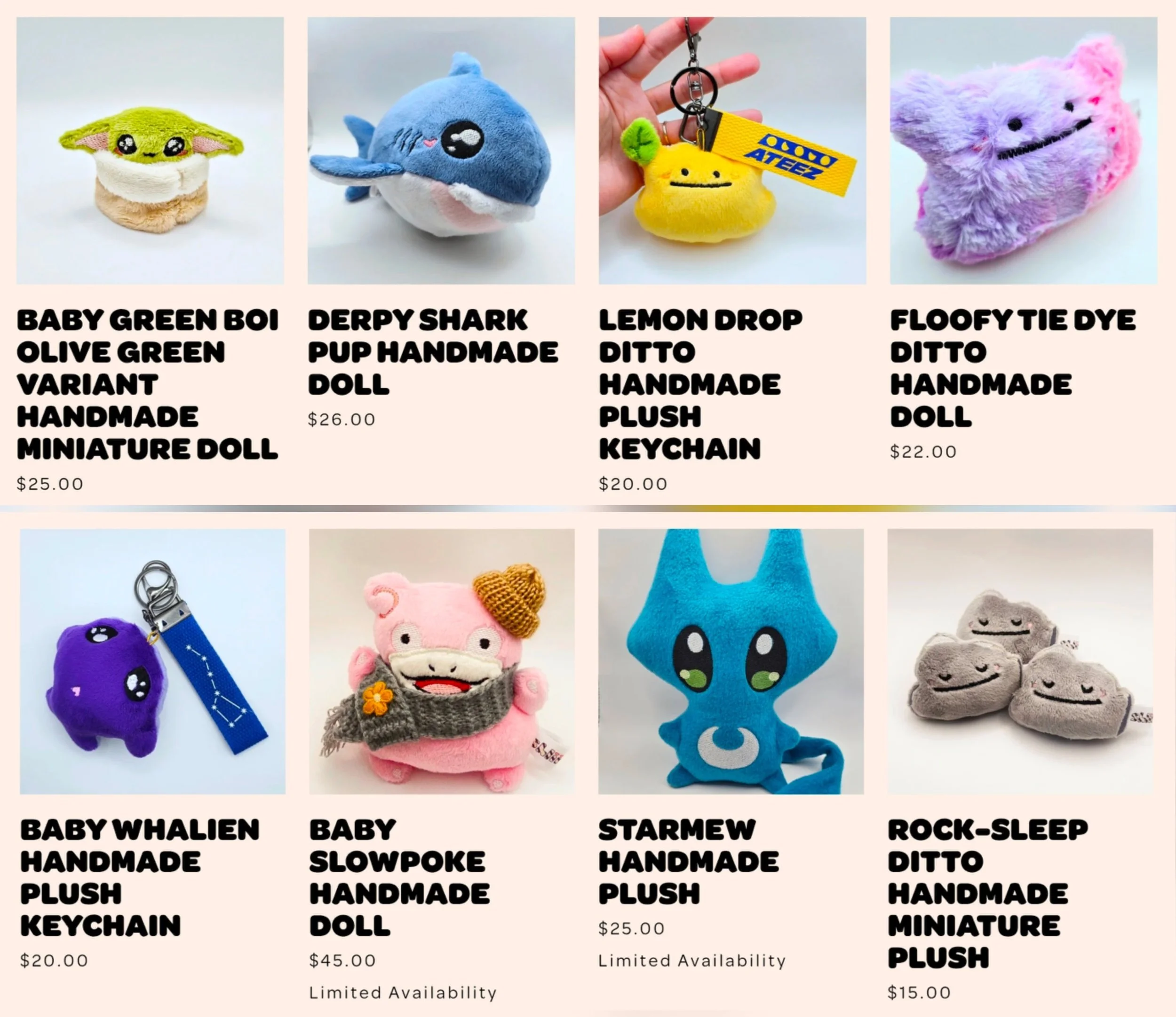 Preview of July Plush Drop plush designs and prices