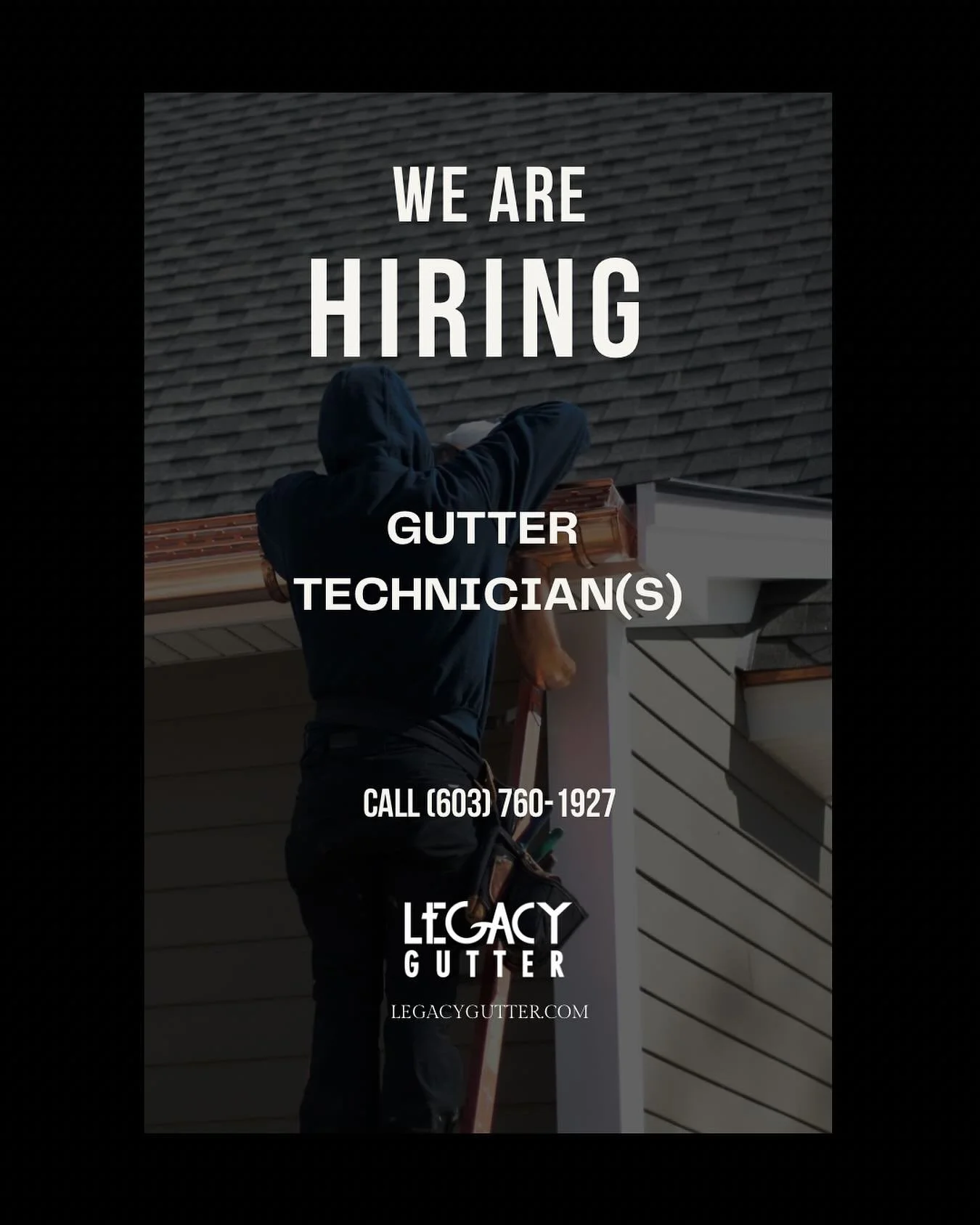 We are hiring Gutter technicians!✨

Call 603-760-1927 to inquire today.

🖥️ www.legacygutter.com

#legacygutter #wearehiring #guttertech #protectyourhomebuildyourlegacy #calltheexperts #luxury #highendgutters #newenglandstrongestgutters