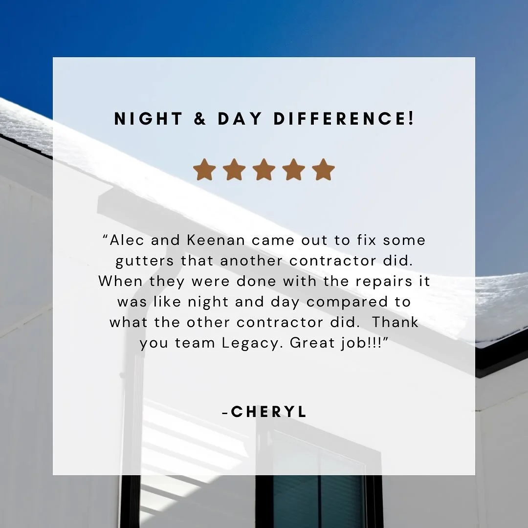 We love reviews like this ⭐️

Thank you so much for this review, Cheryl! We greatly appreciate you sharing your feedback with us.

#LegacyGutter #GutterCompany #5Stars #5StarReview #NightAndDayDifference #ClientsReview #HappyCustomer #CallUsToday #gu