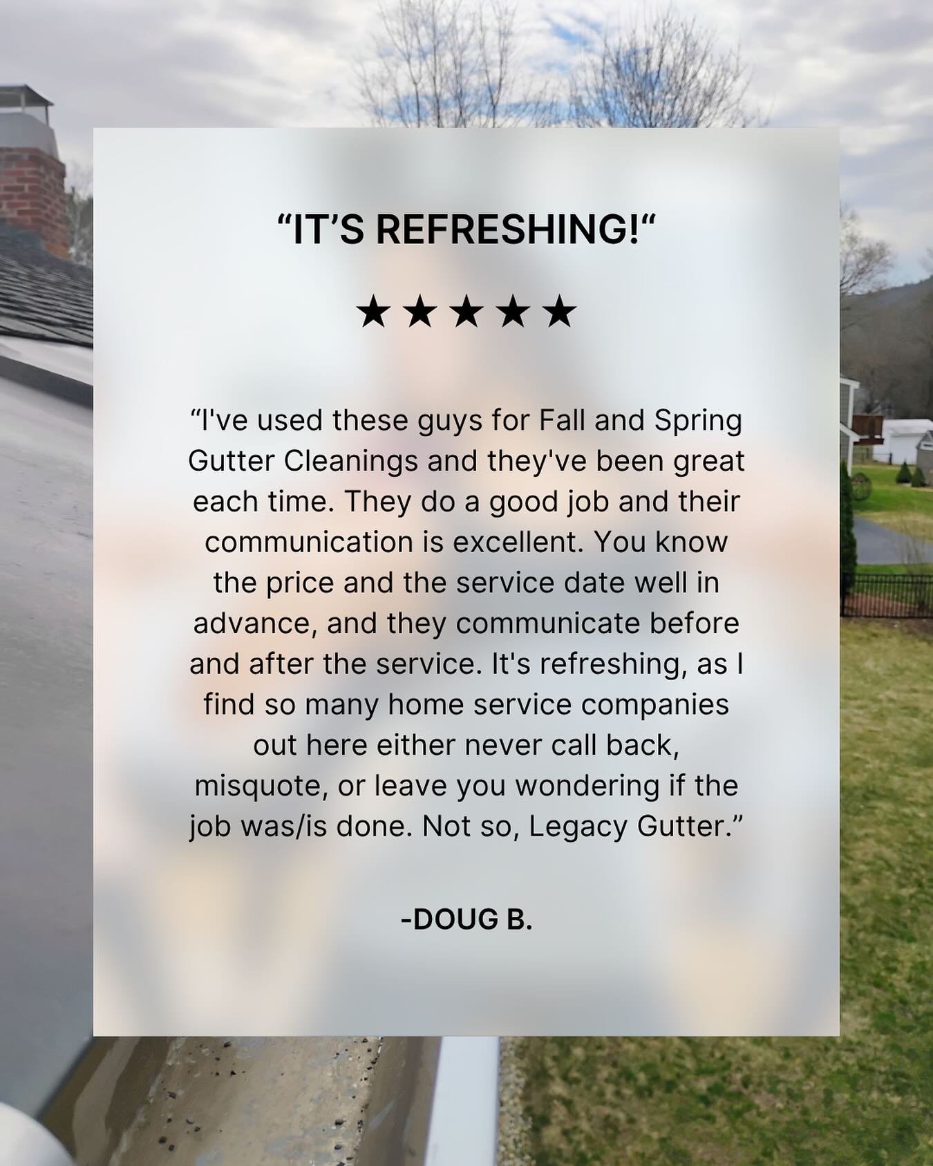 Spring is here and it&rsquo;s time to get those gutters cleaned. 💦

Legacy Gutter is now scheduling spring gutter cleanings, and spots are filling fast. Protect your home and avoid costly damage - give us a call today! 📞

See what others are saying