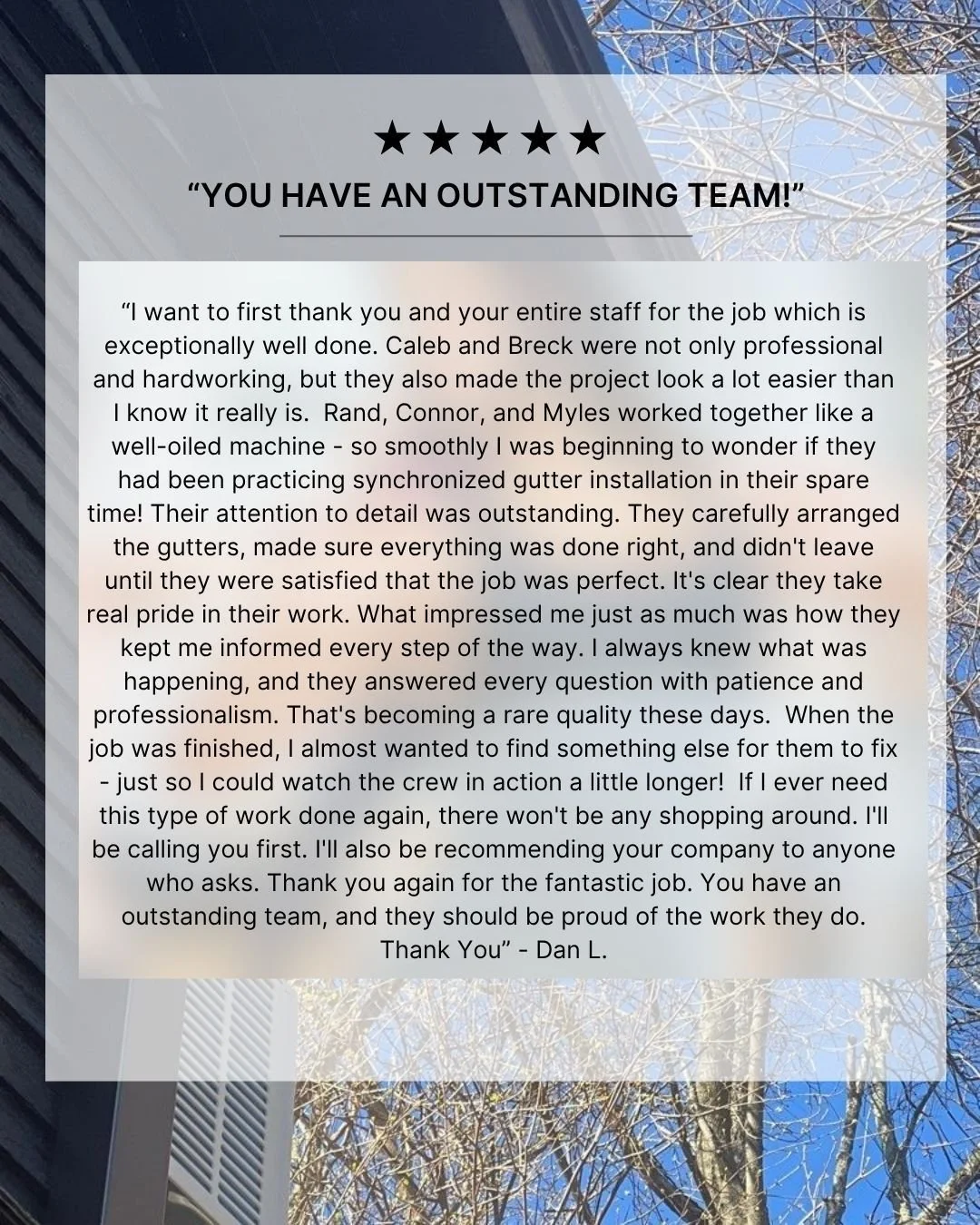 We truly appreciate this incredible compliment! 

Thank you so much, Dan, for your amazing 5-star review. We're grateful that you took the time to share your experience, and we're honored by your kind words. Your support means the world to us!

#Five
