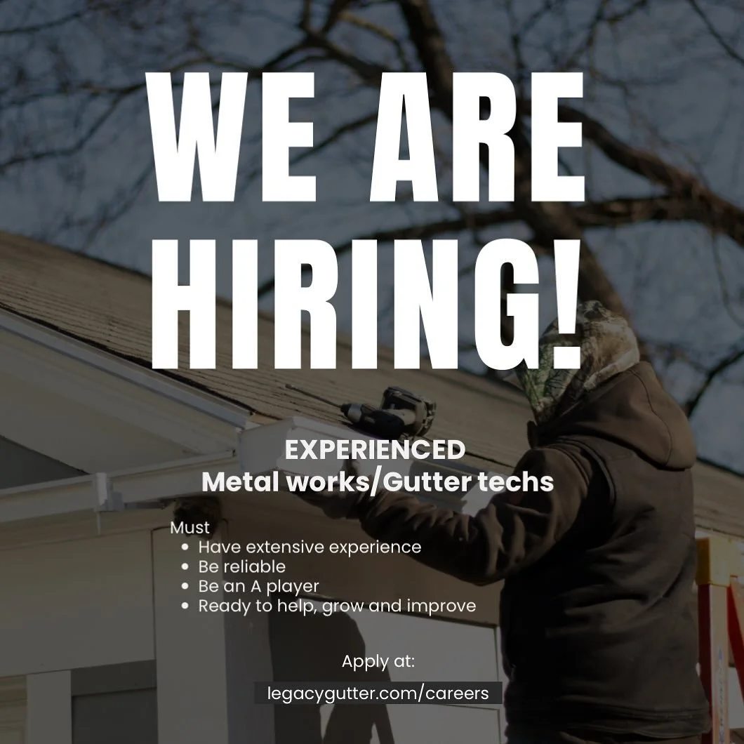 📣 WE&rsquo;RE HIRING EXPERIENCED METAL GUTTER TECHS! 🛠️

Ready to take your skills to the next level? We&rsquo;re looking for experienced metal gutter technicians to join our team! 💪

✅ Experience required
✅ Join a great team
✅ Put your skills to 