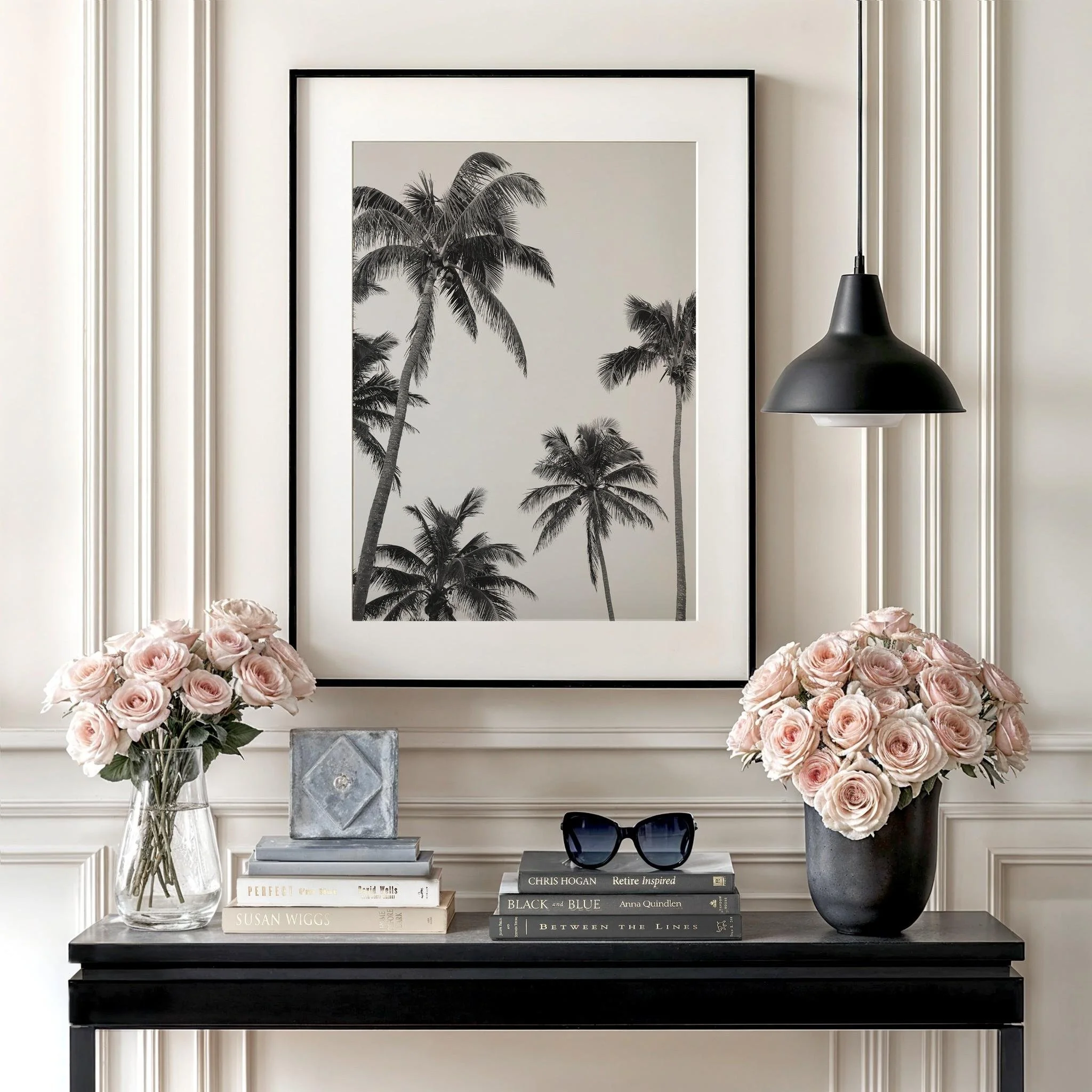 Bahamas art photography of palm trees in black and white by Robyn Damianos — fine art coastal wall art for beach houses and interiors