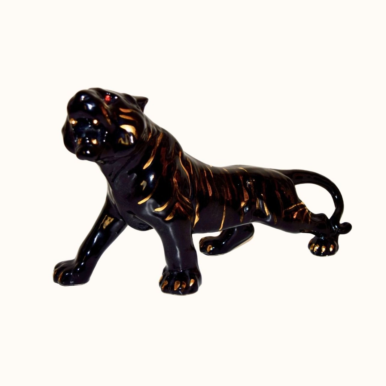 Vintage Black Tiger Ceramic Figurine