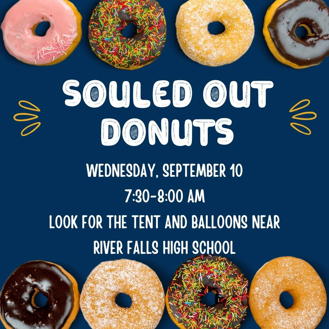 π©βπ Donuts, caffeine, and a prayer to start your day!
Join us for Souled Out on Wednesday, Sept. 10 from 7:30–8:00 AM in the River Falls Gymnastics Club parking lot.
Come grab a treat, connect, and start your morning with a little joy! β¨
#S