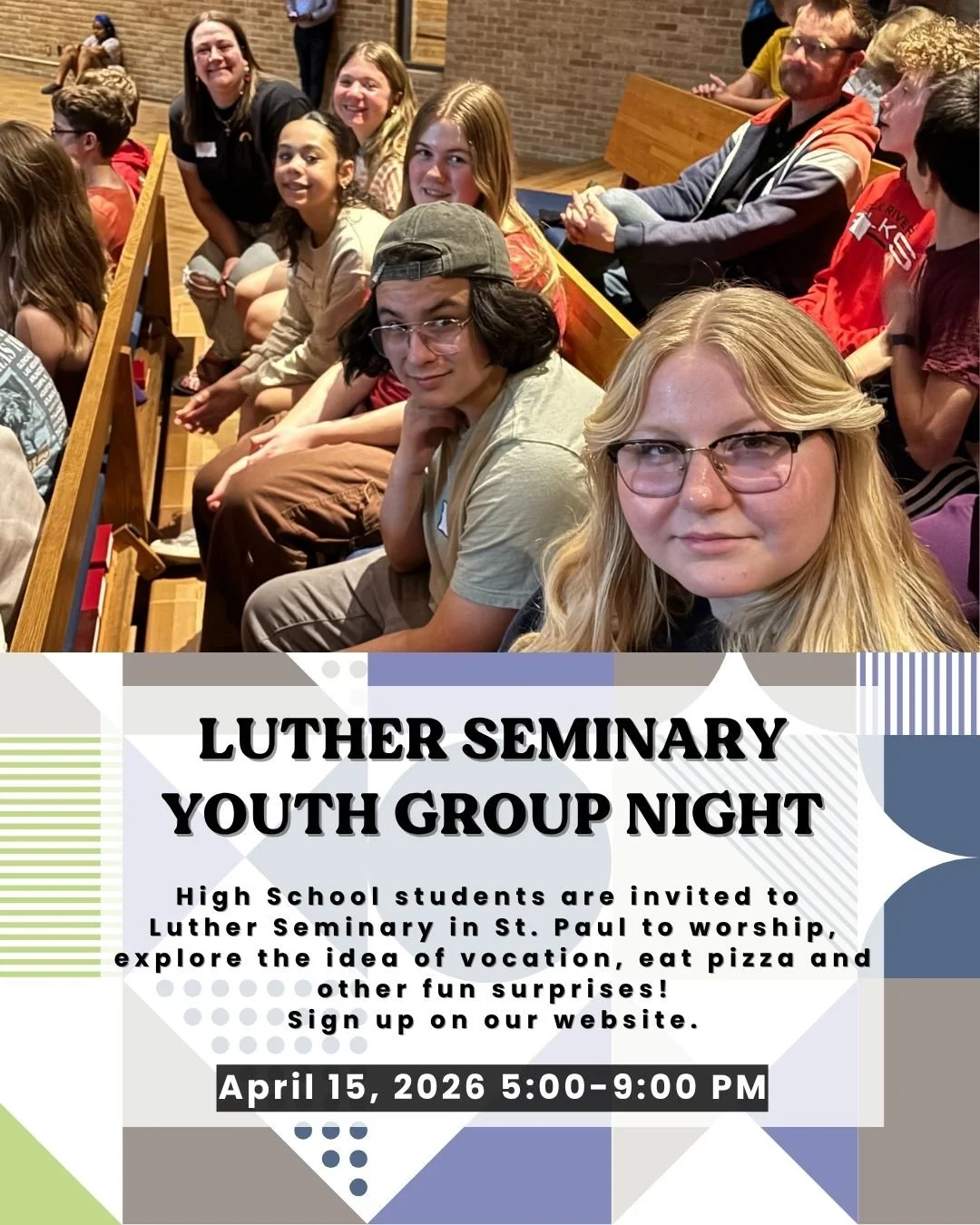 🍕Hey High Schoolers!! Join us next Wednesday to go into St. Paul for an evening with Luther Seminary for worship, learning about vocation, and (of course) pizza.

Link in bio.