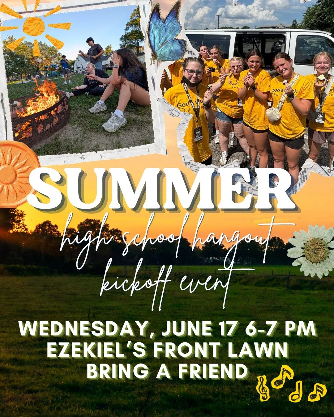 ✅Mark your calendars for Ezekiel's summer high school hangout kickoff event! Students who just completed 8th grade through 12th grade are invited for outdoor games, s'mores, and a short devotion.

📆 When: Wednesdays beginning June 17

📍Where: Ezeki