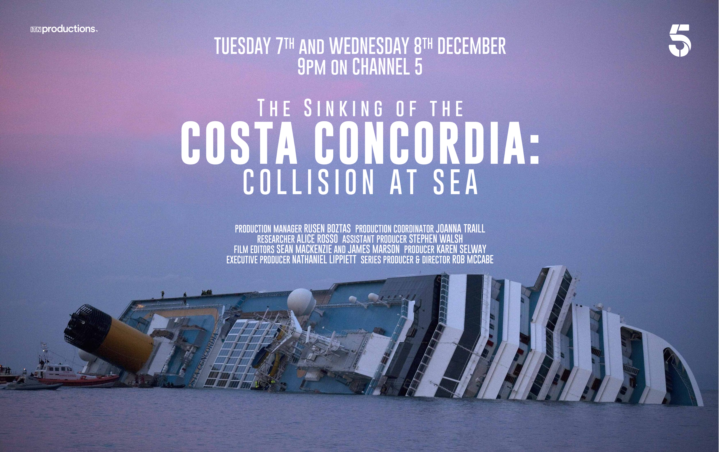 Director Rob McCabe's promotional poster for Channel 5 documentary series 'Costa Concordia: Collision at Sea'