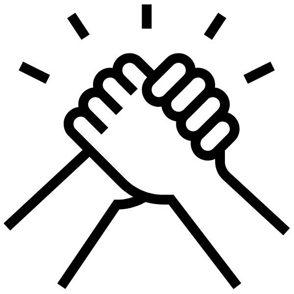 Two hands clasped in a high five with motion lines around them.