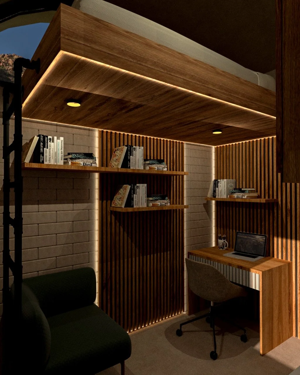 Primary sleeping loft and living area