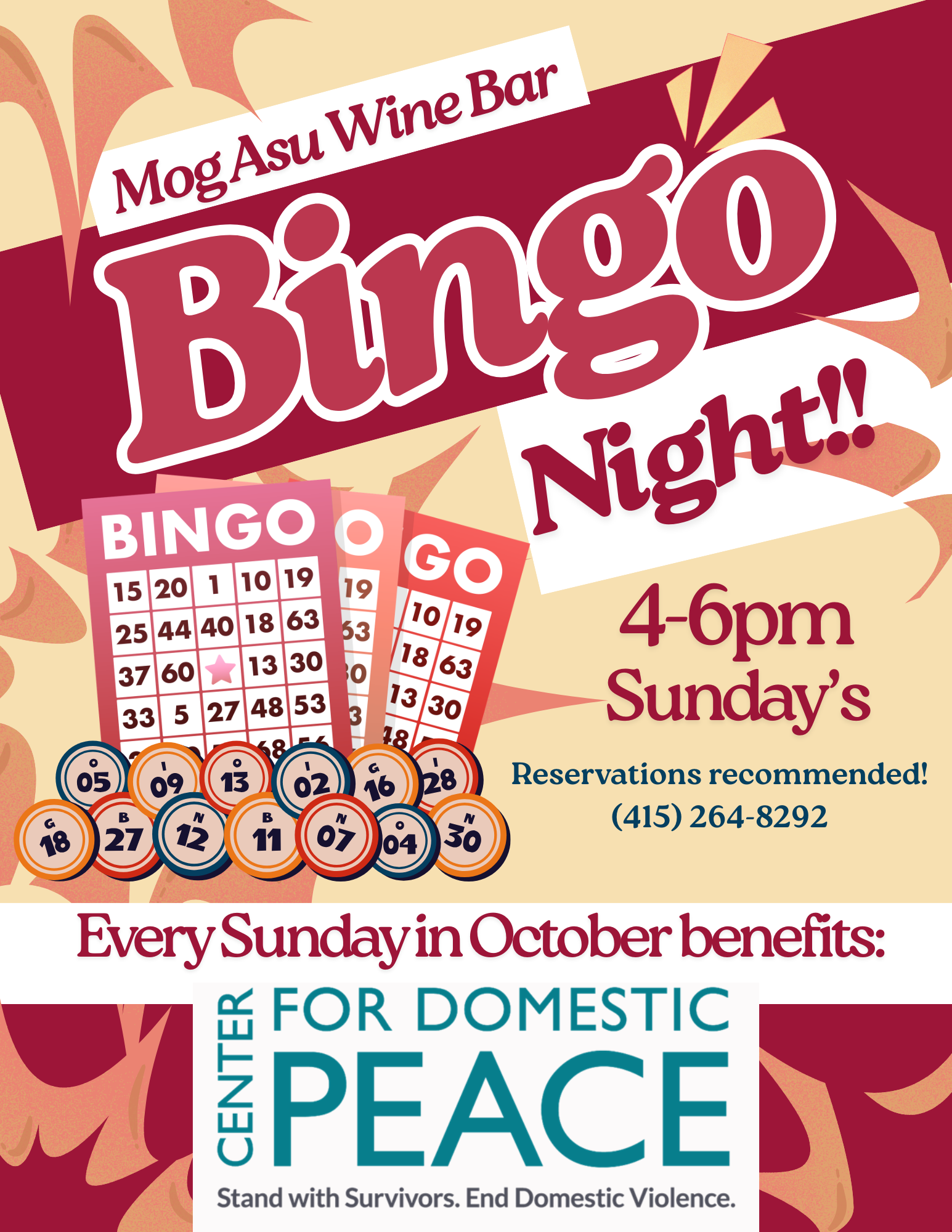 Bingo @ Mog Asu benefiting the Center for Domestic Peace