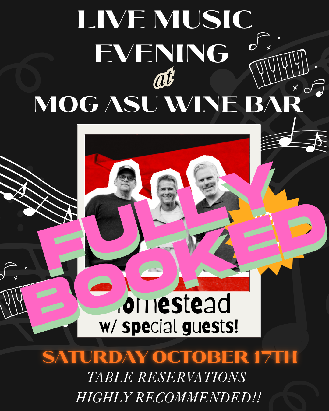 FULLY BOOKED! Evening of Live Music with Homestead!