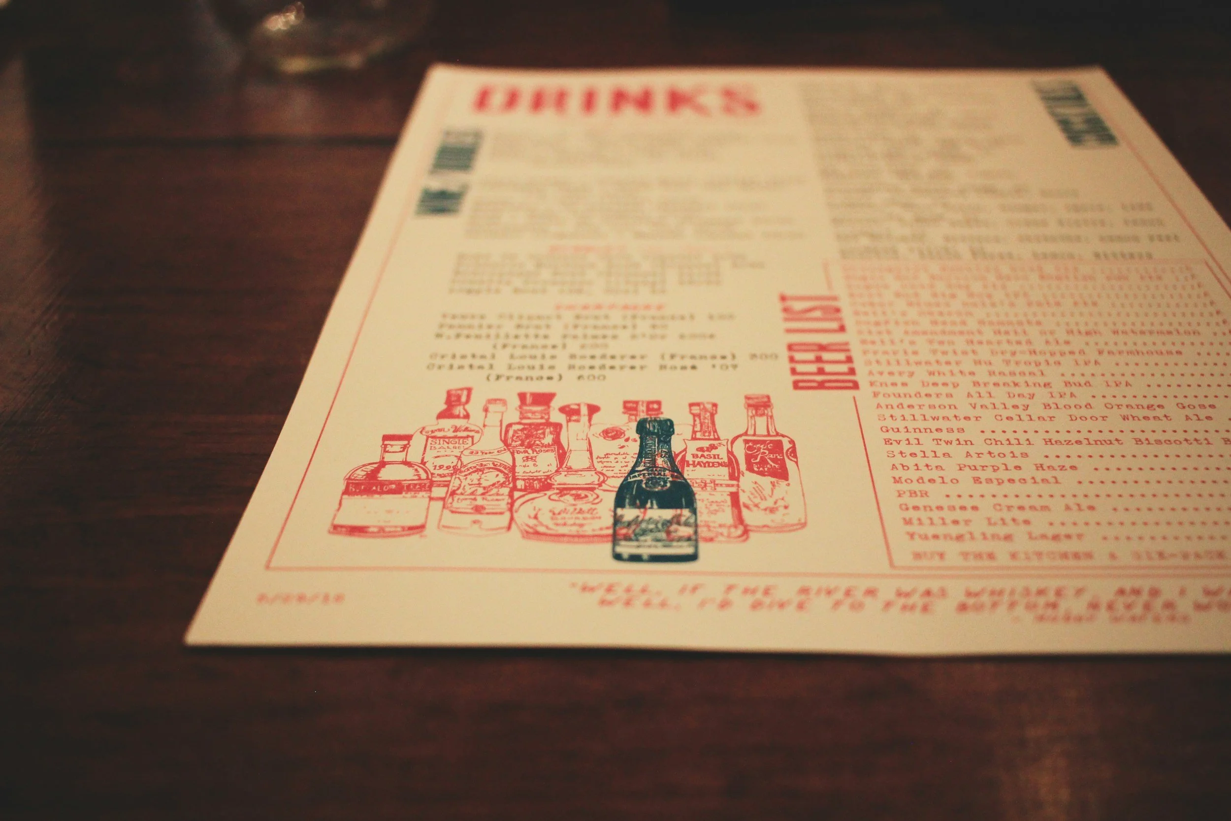 event drinks menu on wooden benchtop
