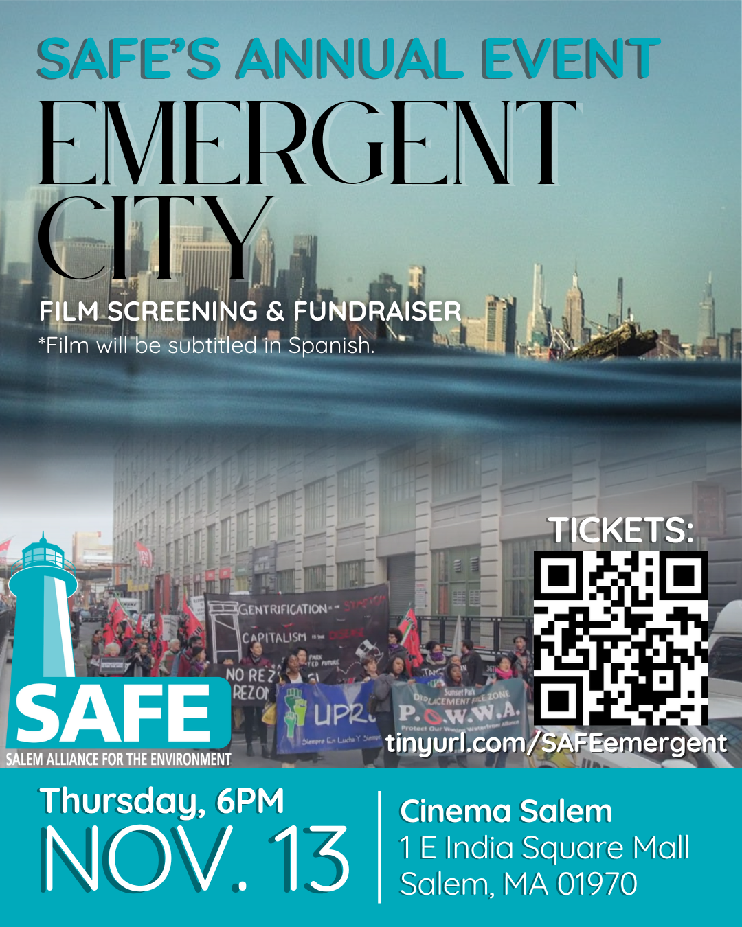 SAFE’s Annual Event: Emergent City Film Screening & Fundraiser (November 2025). EmVision is proud to sponsor SAFE’s annual fundraiser, featuring a screening of Emergent City, to help sustain SAFE’s climate justice initiatives and support their intern