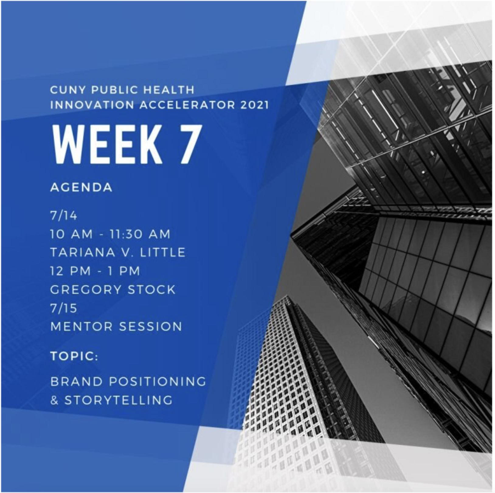Brand Positioning & Storytelling (Firefly Innovations (CUNY School of Public Health), July 2021). Tariana led a brand & storytelling workshop to venture teams in a 10-week summer accelerator in public health.