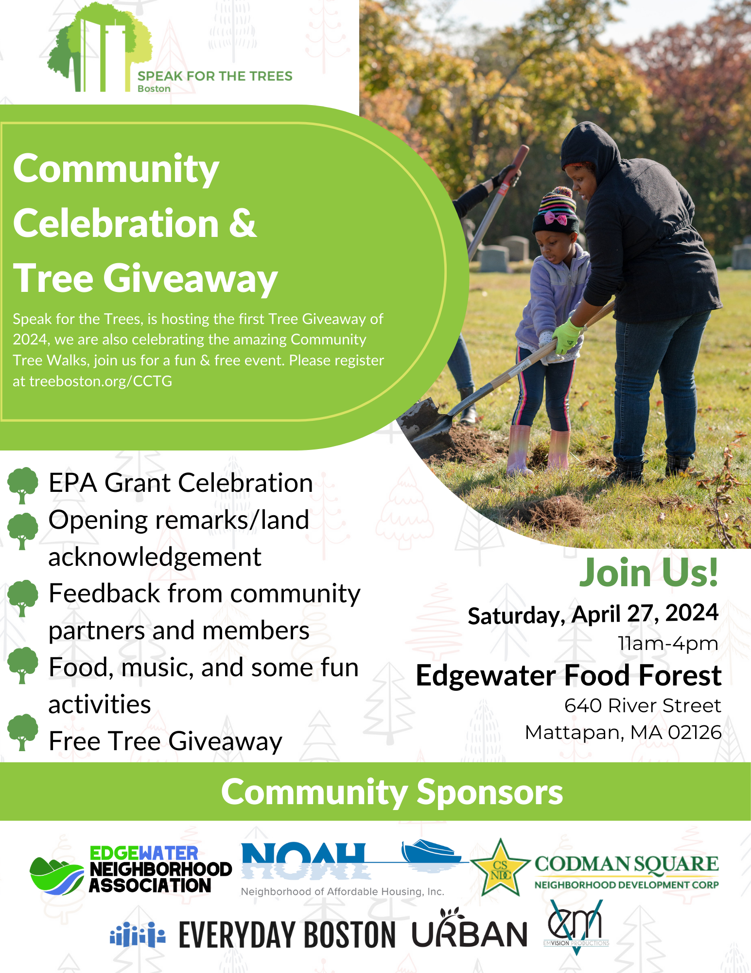 Community Celebration & Tree Giveaway (Speak for the Trees, April 2024). We are proud community partners raising awareness about trees' environmental benefits.