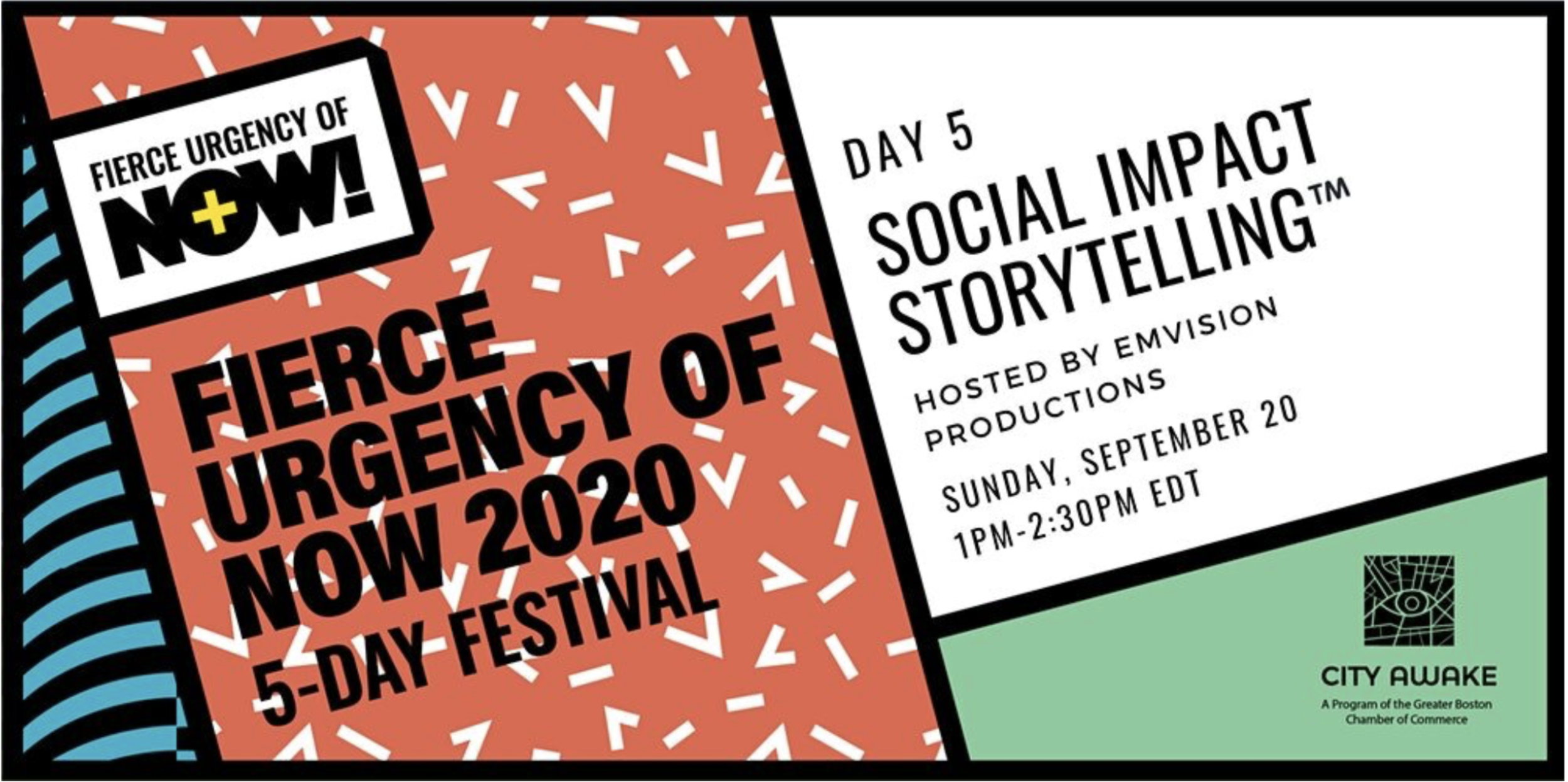 Social Impact Storytelling™ (City Awake’s Fierce Urgency of Now (FUN) Festival, September 2020). Online workshop on our Social Impact Storytelling™ framework.
