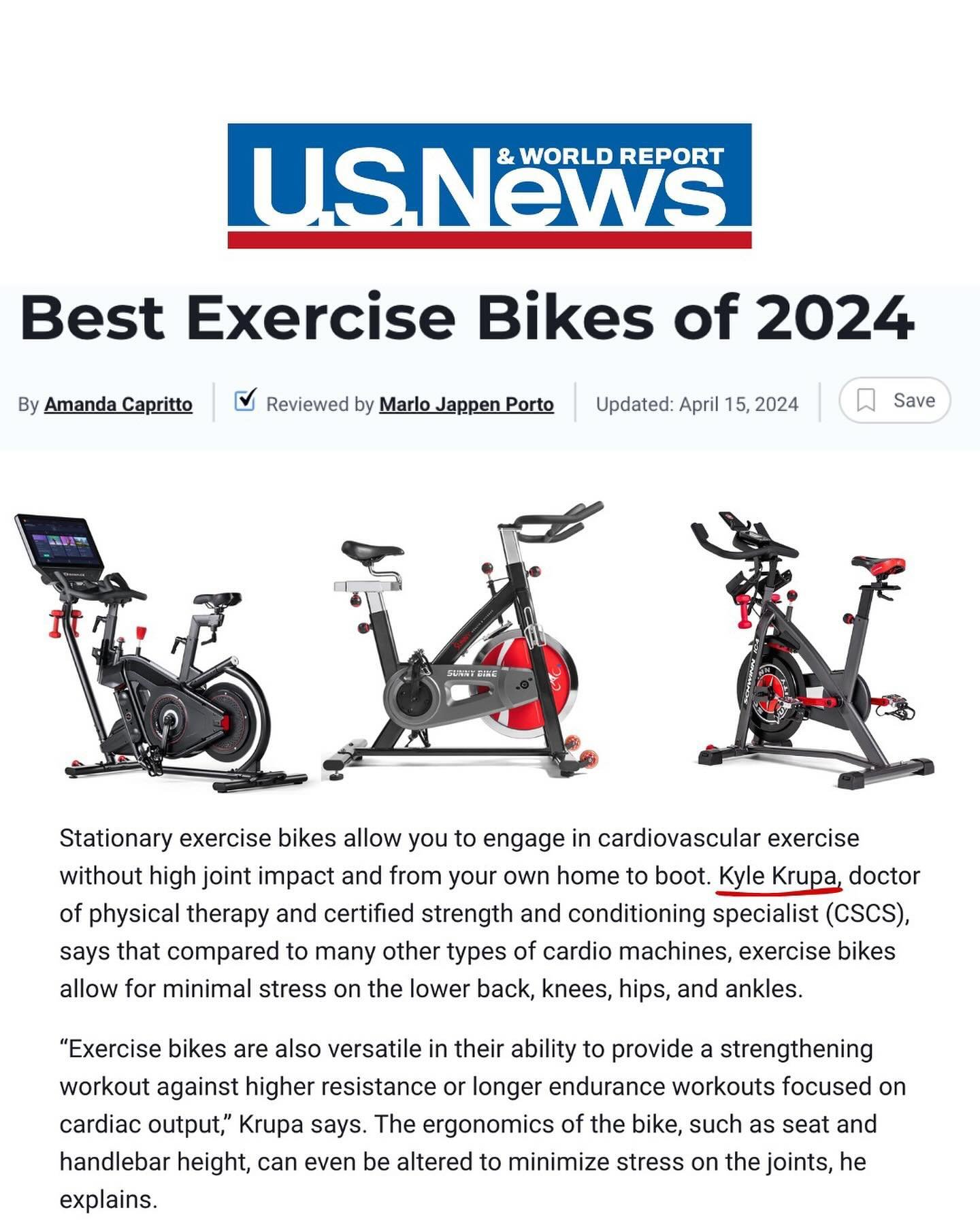 Check out Kyle Krupa DPT, CSCS, in US News &amp; World Report with commentary on exercise bike selection and consumer considerations for injury prevention!
.
.
#krulab&nbsp;#kruperformance&nbsp;#welcometothekru&nbsp;#exercise #exercisebike&nbsp;#hipw