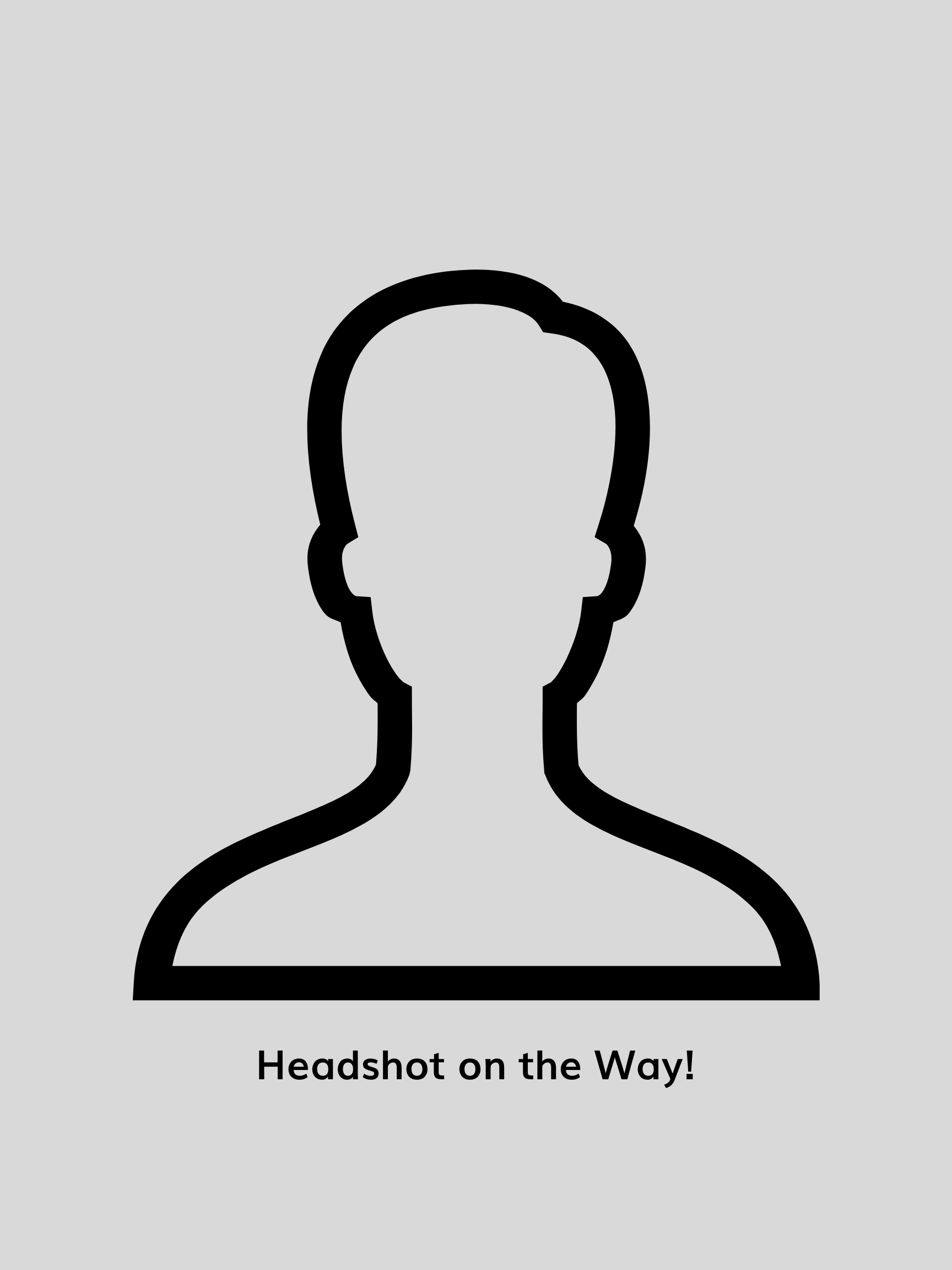 Outline of a person's head and shoulders on a gray background with the text 'Headshot on the Way!' underneath.