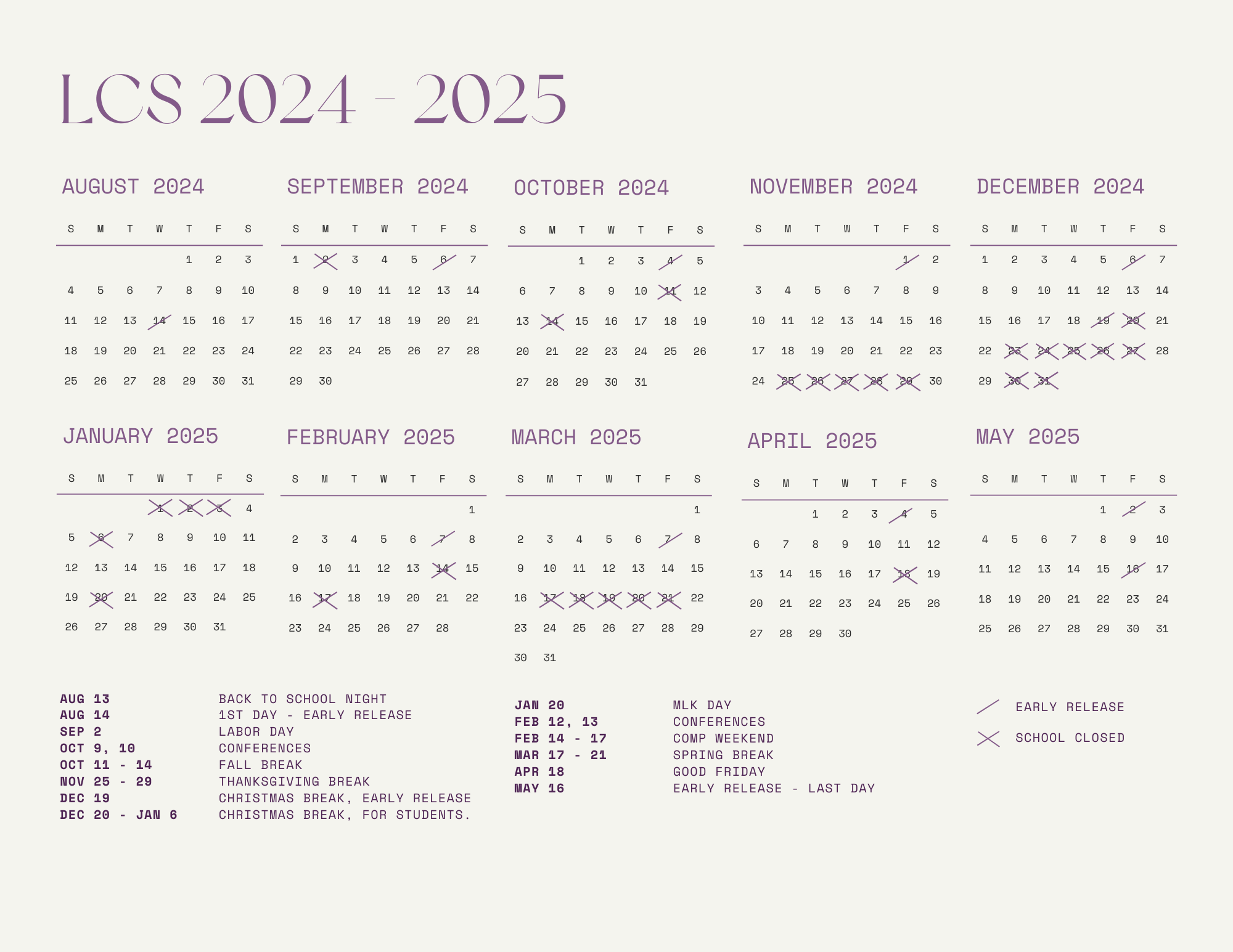 Calendar + Events — LCS