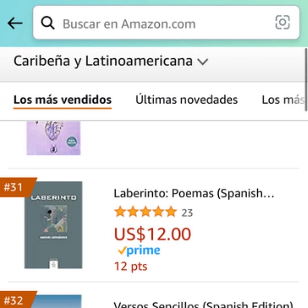 #LaberintoPoemas en el puesto 31 de #Poes&iacute;a Caribe&ntilde;a y Latinoamericana, en Amazon! 😍
https://i.mtr.cool/hrbndwtrdo