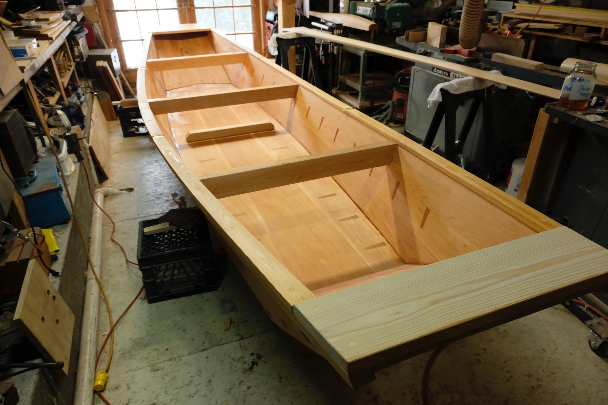 The boat's framing consists of three beams at the sheer.