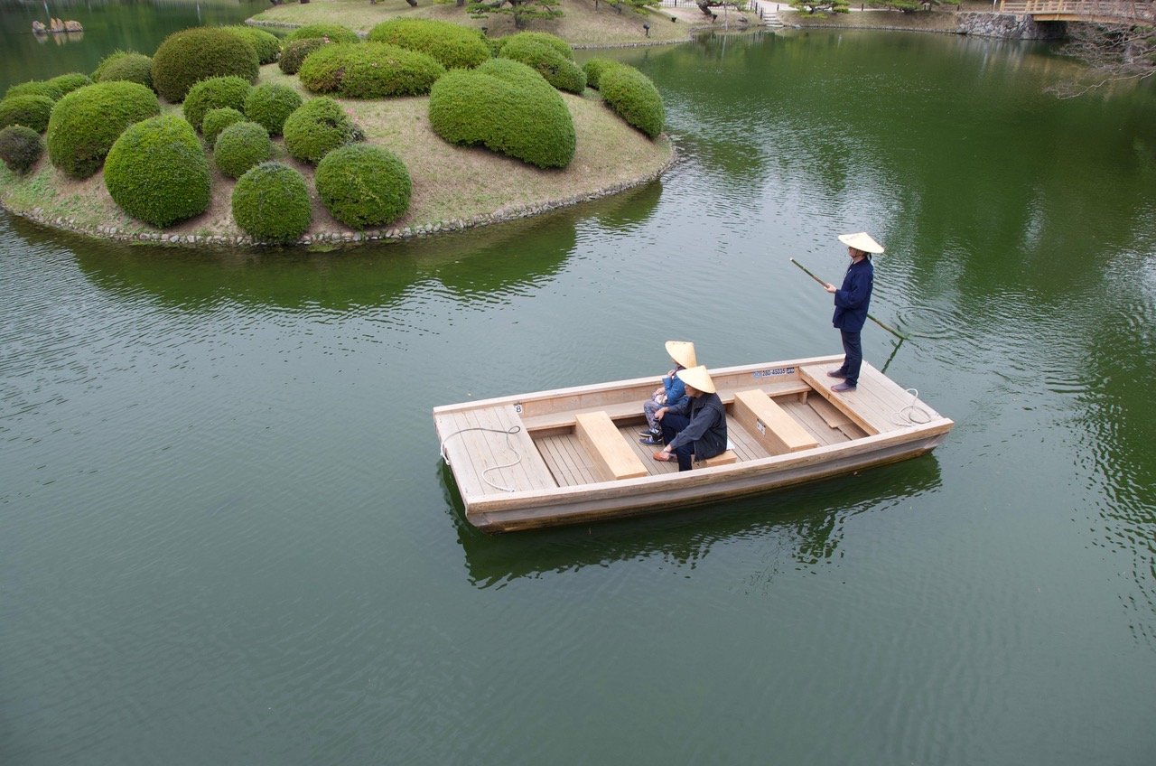 Tour boat, Ritsurin Garden, Takamatsu, Japan.