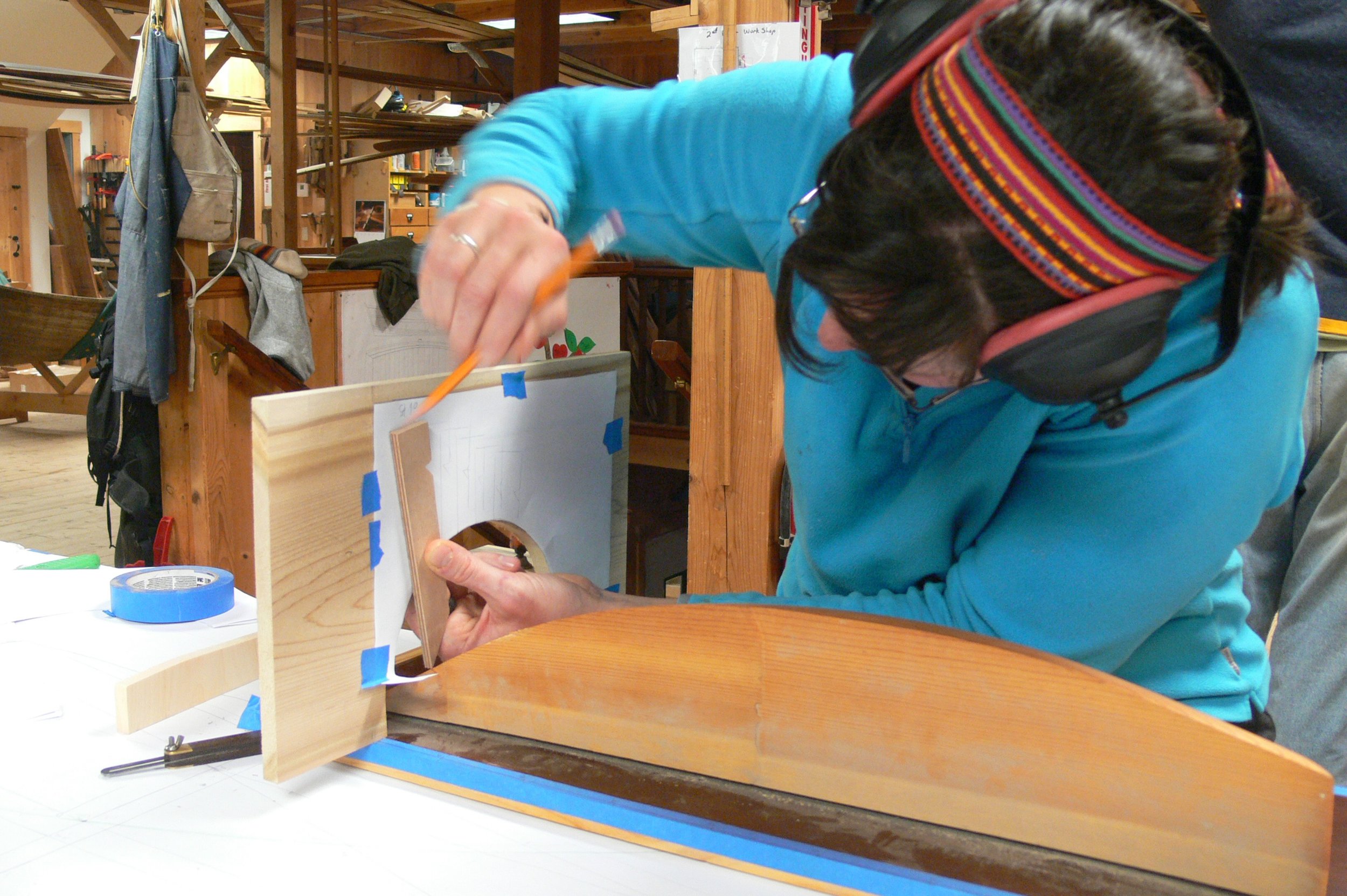 Taking lines off a half model, Carpenter's Boat Shop.