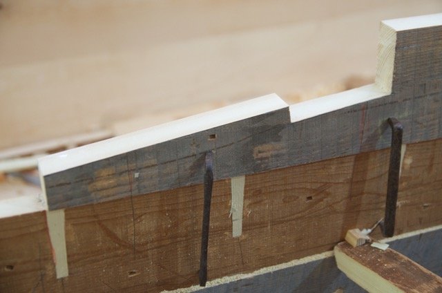 Scarf joint in the sheer planks.