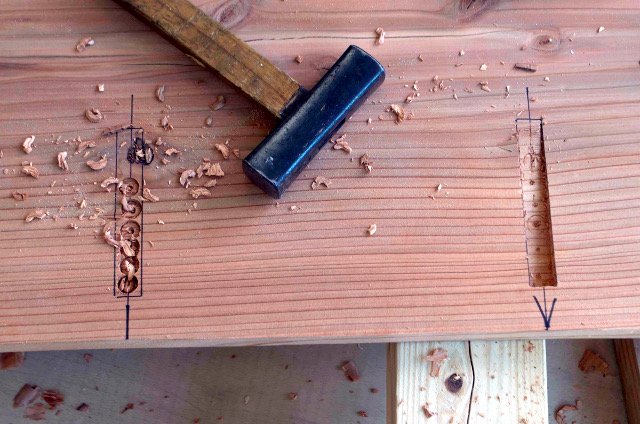 The mortises for the edge-nails.