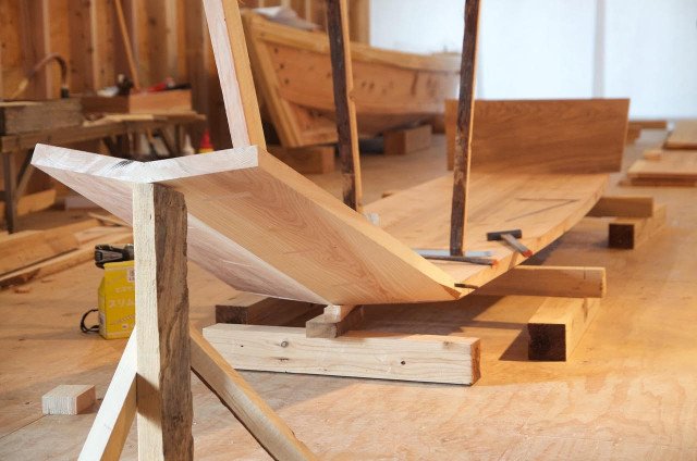 The backbone, showing the peaked bow transom.