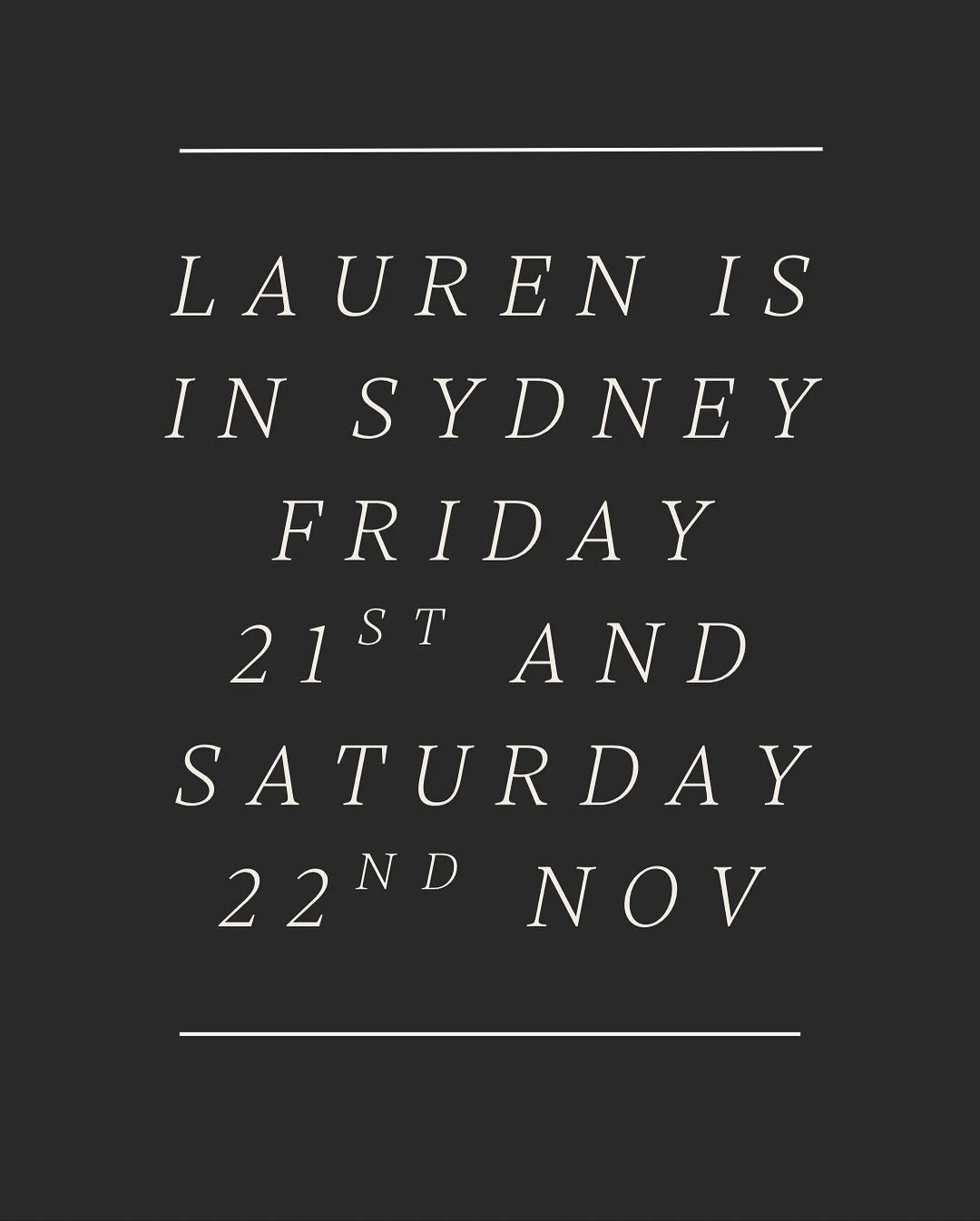 Book in to secure your appointment with Lauren before Christmas - here are November and December dates for Sydney ☺️