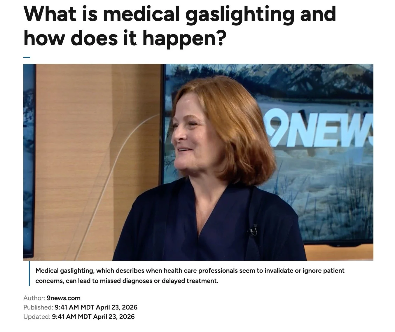 9NEWS coverage of medical gaslighting and my book cover reveal!