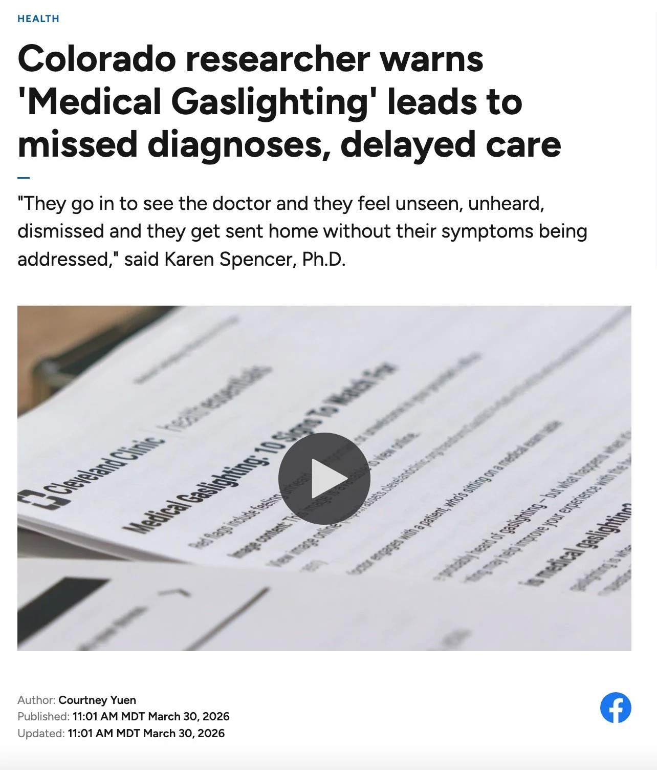9NEWS (NBC) coverage of my work on medical gaslighting
