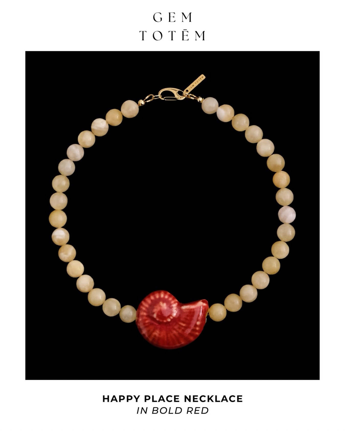 The sold-out Happy Place necklace in bold red is now available for pre-order.