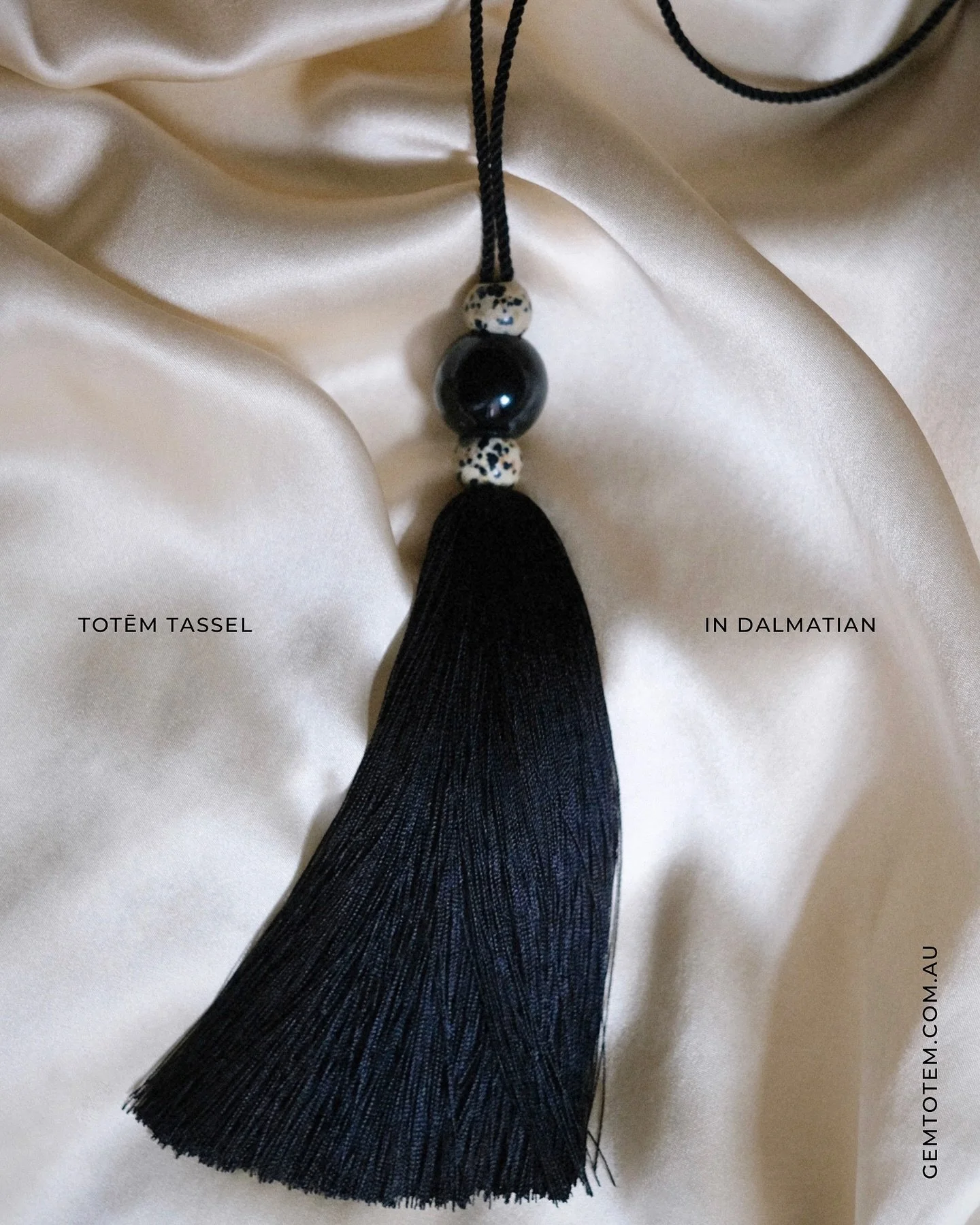 Introducing: the Totem Tassel necklace in glossy black onyx &amp; dalmatian jasper.