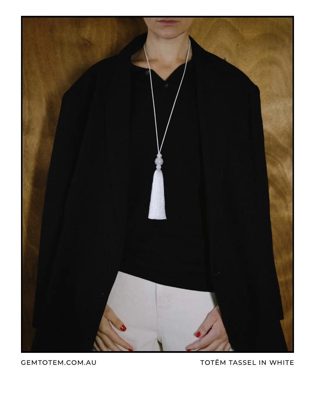 Totēm Tassel necklace in ice white jade. 
Available at gemtotem.com.au.
