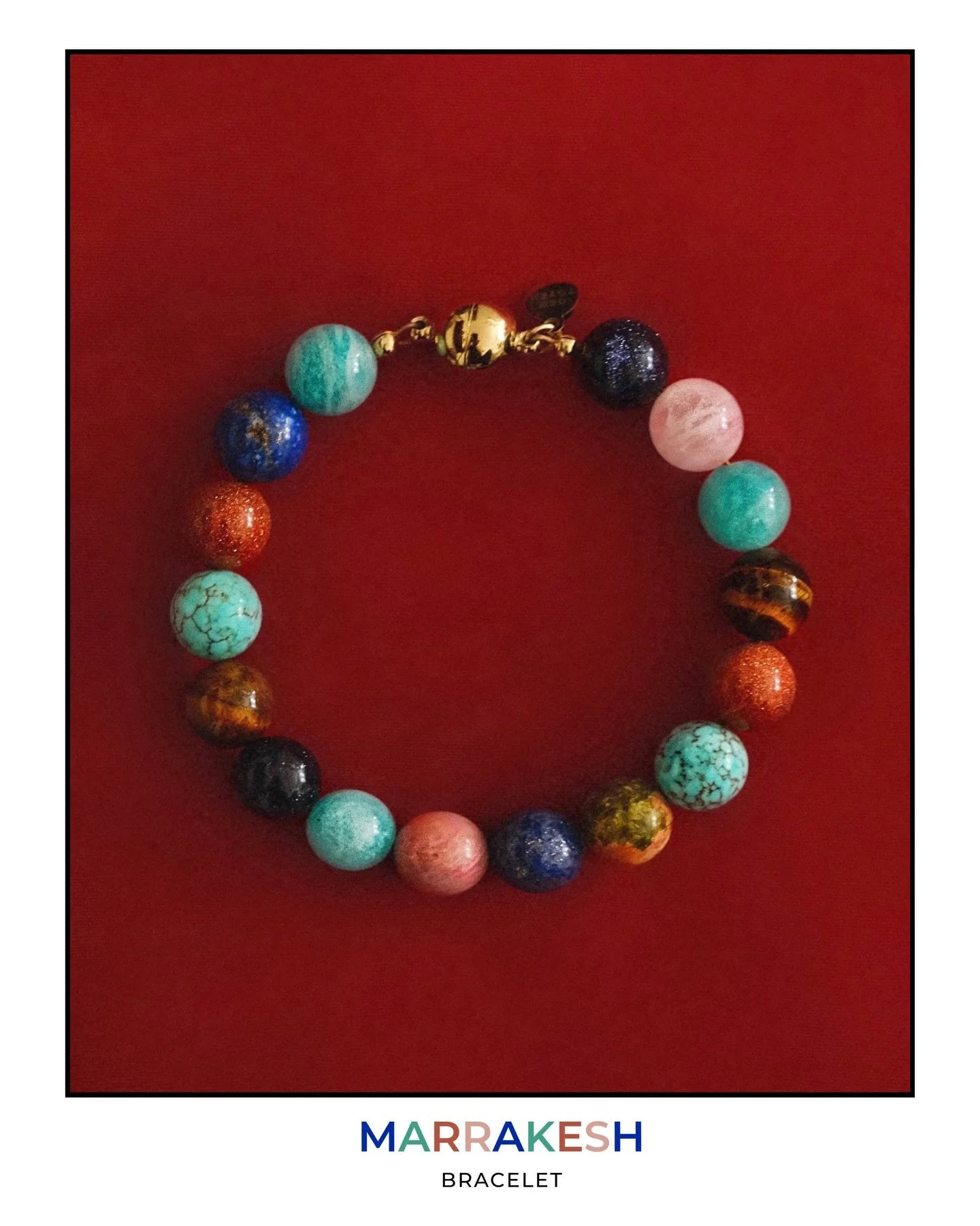 Creating the Postcards in Colour series, and the Marrakesh bracelet in particular, we wanted to explore colour in a way that still feels grounded, drawing from sun-baked landscapes and everyday surroundings, where lapis, amazonite and tiger&rsquo;s e