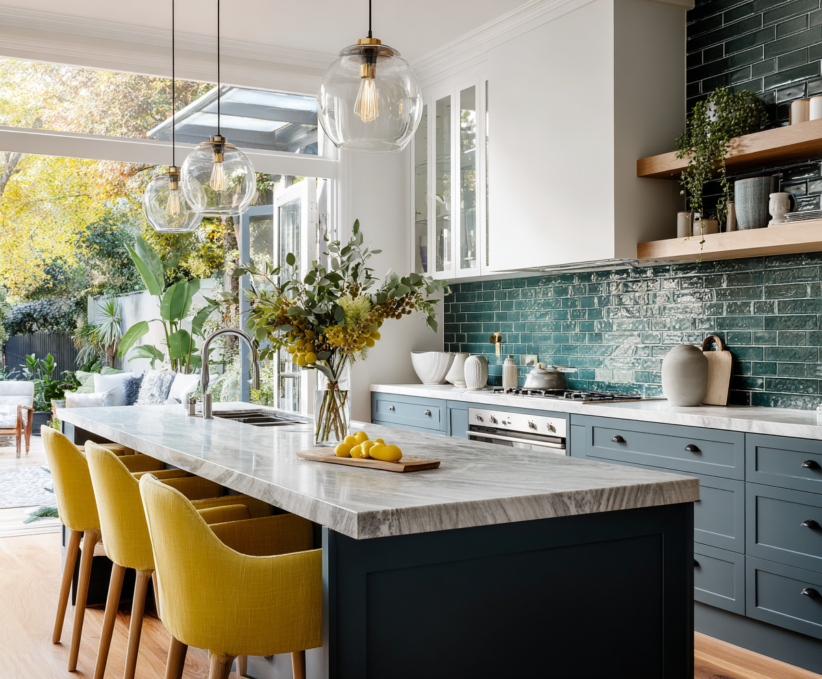 Stop playing it safe with white subway tiles and start using tiles as architecture, artwork and attitude. Plush Design Interiors, Adelaide