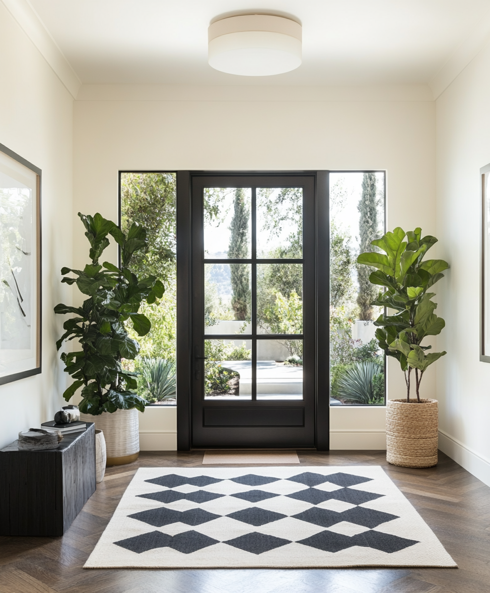 Modern Entryway in Black and White Still Makes An impact