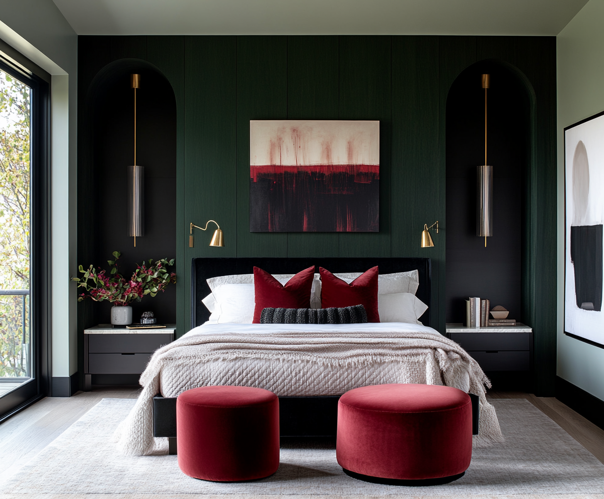 Red and Green Neo Deco Bedroom