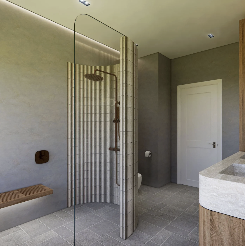 Minimalist Japandi Bathroom with Curved Wall