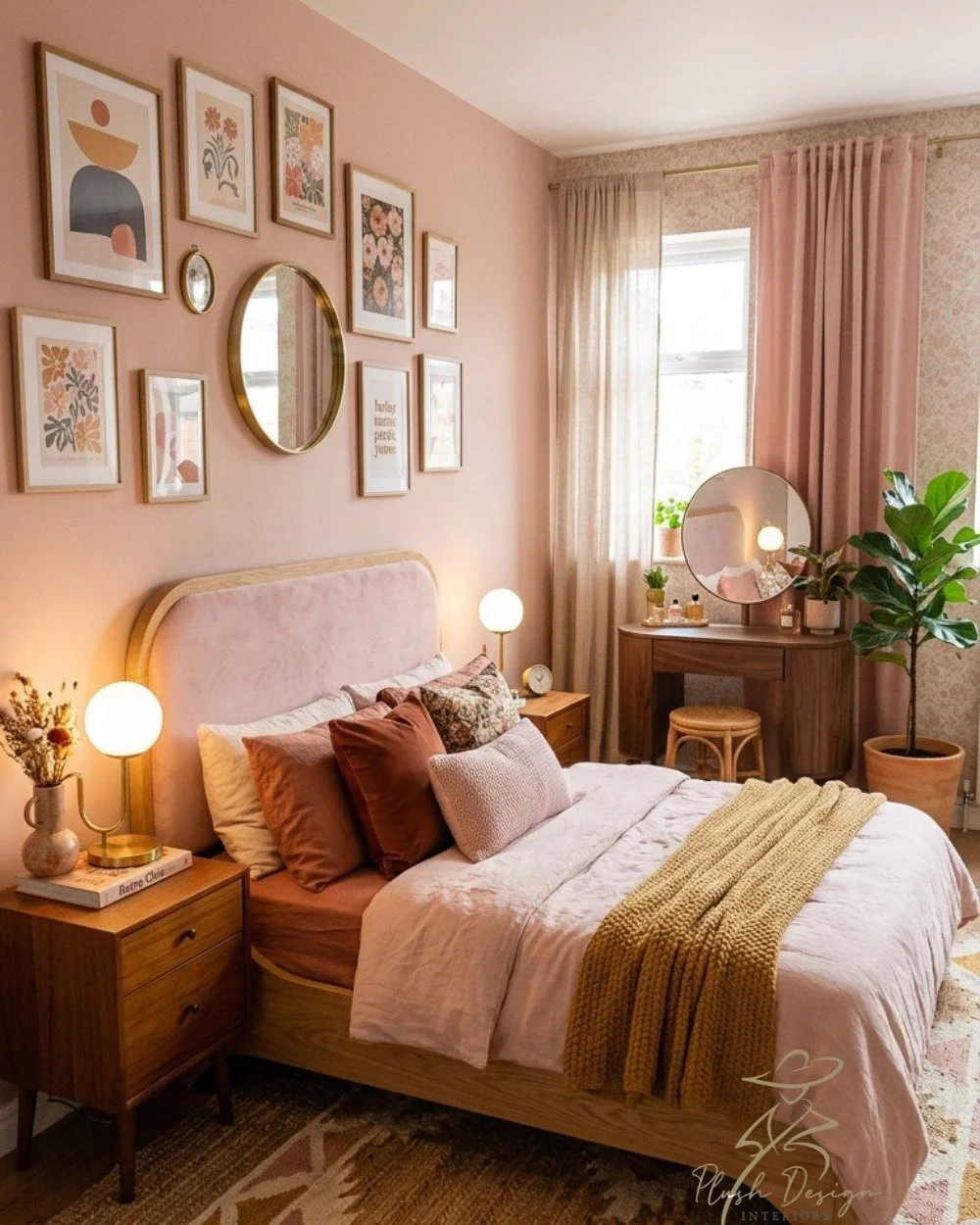 RETRO BEDROOM WITH PINK. We are renovating a home with retro flair for clients in Adelaide. The main bedroom will have a soft pink base, so I've been playing with some different initial ideas.

We used to use photoshop to show how materials could be 