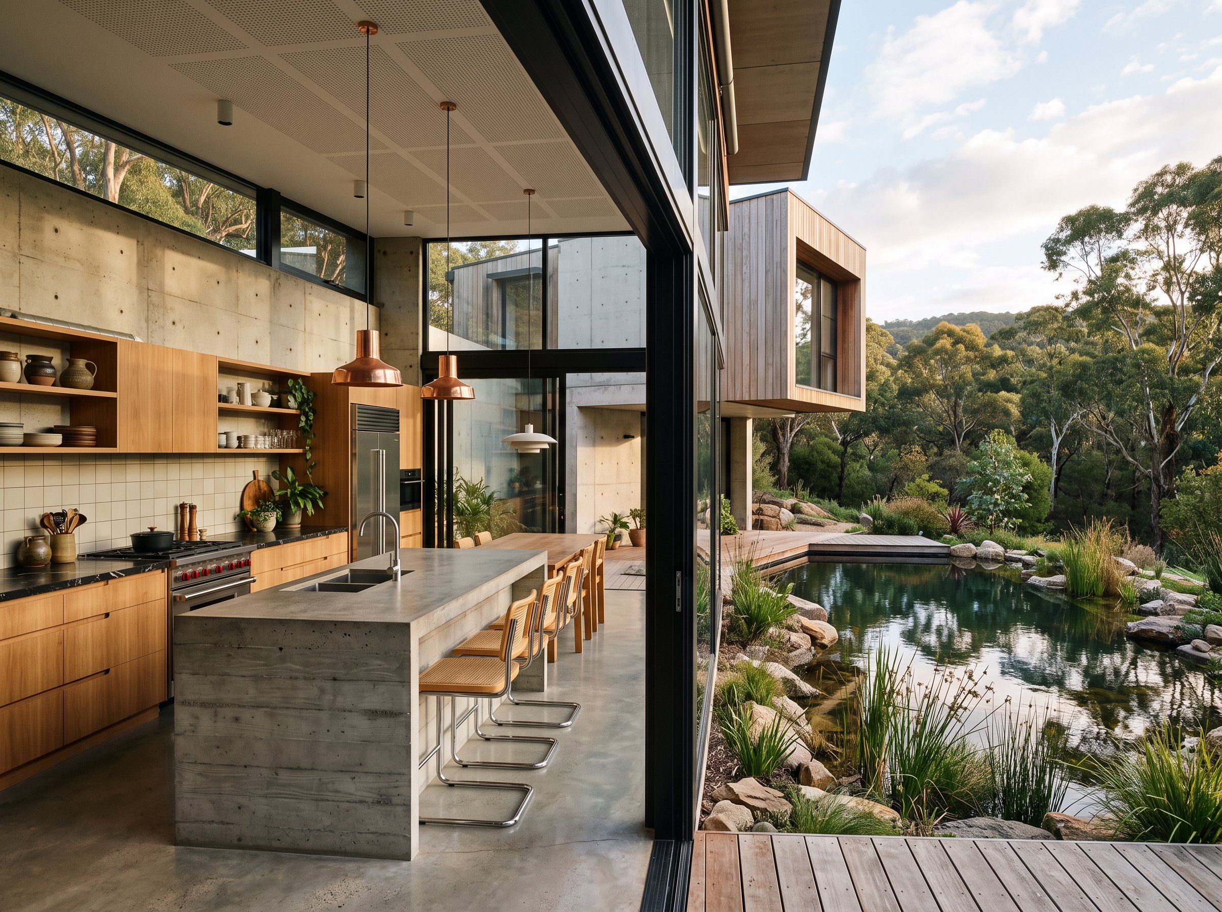 a mid-century modern home in the Adelaide Hills as if designed by Marcel Bruer is the insoiration for the work of Plush Design Interiors, Adelaide, with design directions created in Ai for clients