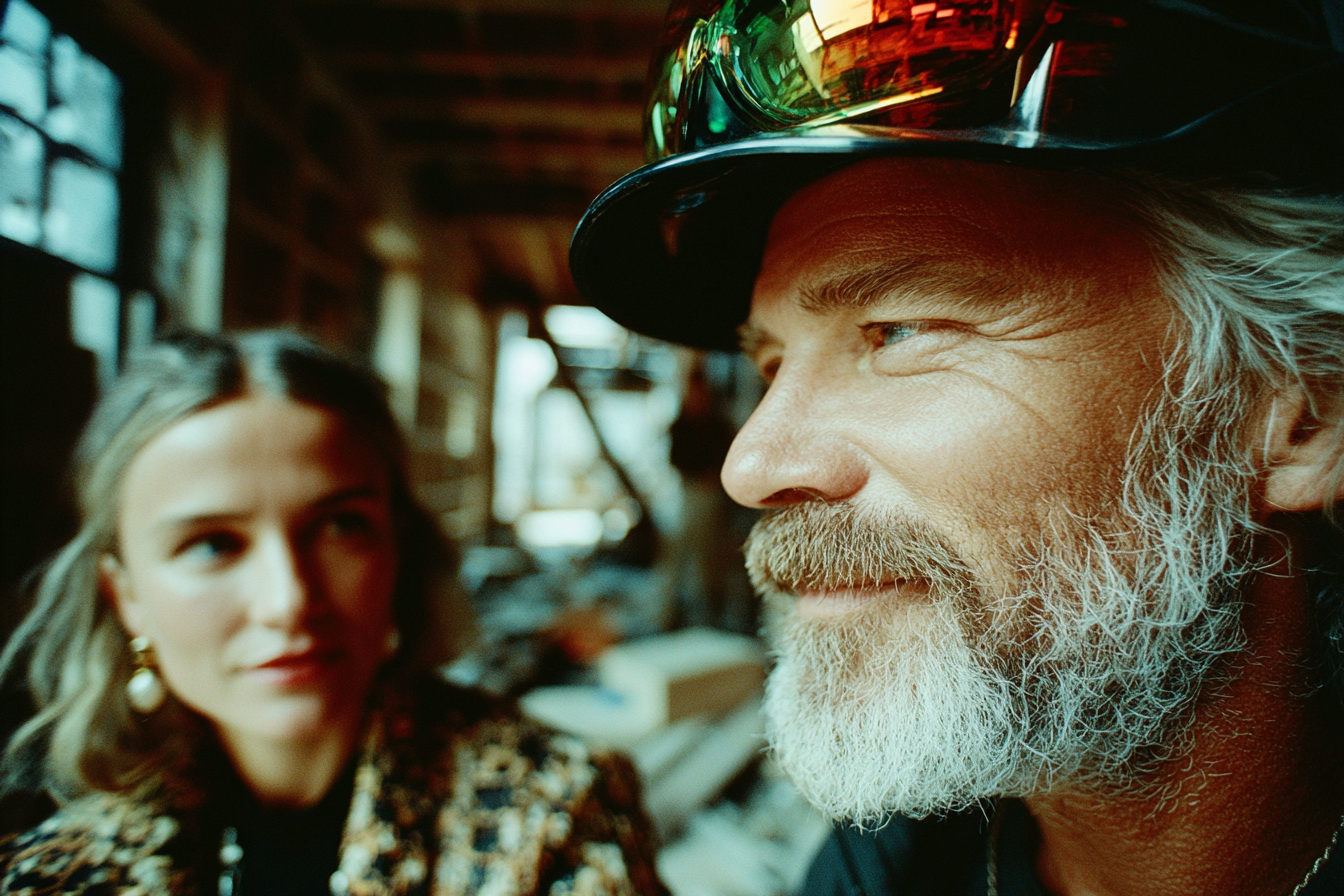 Interior designer showing material samples to a builder on site, finalising finishes for a high-end home renovation.